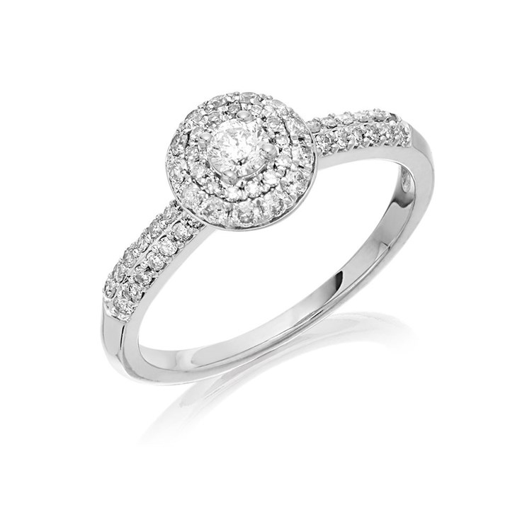 9ct White Gold Diamond Halo Cluster Ring - 1/2ct - D72128