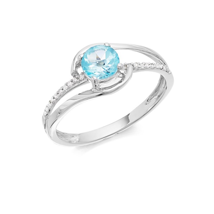 9ct White Gold Blue Topaz And Diamond Ring - D72130