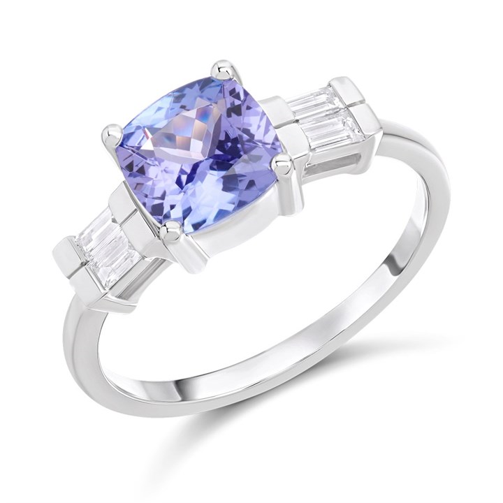 9ct White Gold Cushion Tanzanite And Diamond Ring - D72135