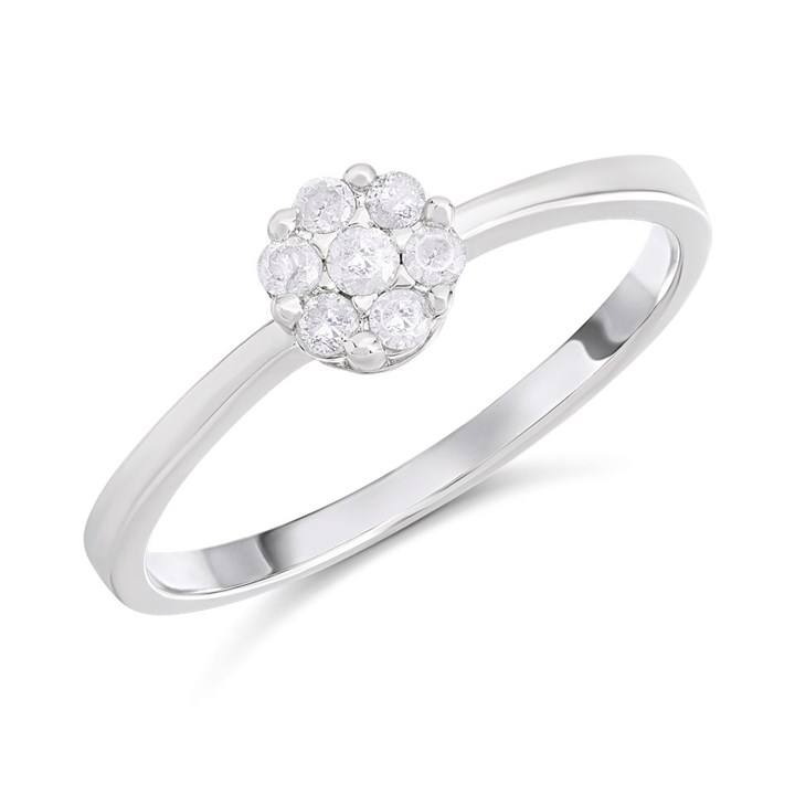 9ct White Gold Dainty Diamond Cluster Ring - D72139