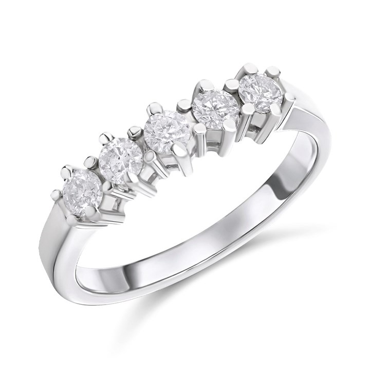 9ct White Gold Five Stone Diamond Half Hoop Ring, 1/2ct - D72153