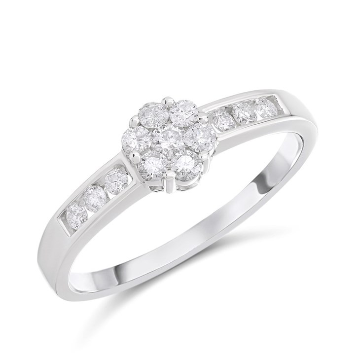 9ct White Gold Diamond-Set Cluster Ring,  1/2ct - D72156