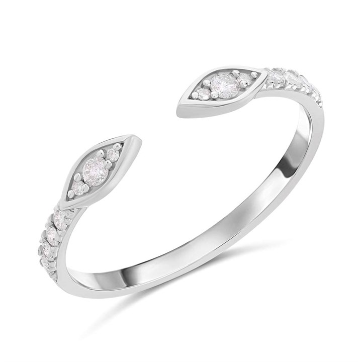 9ct White Gold Pointed-Ends Diamond Torc Ring - D72161