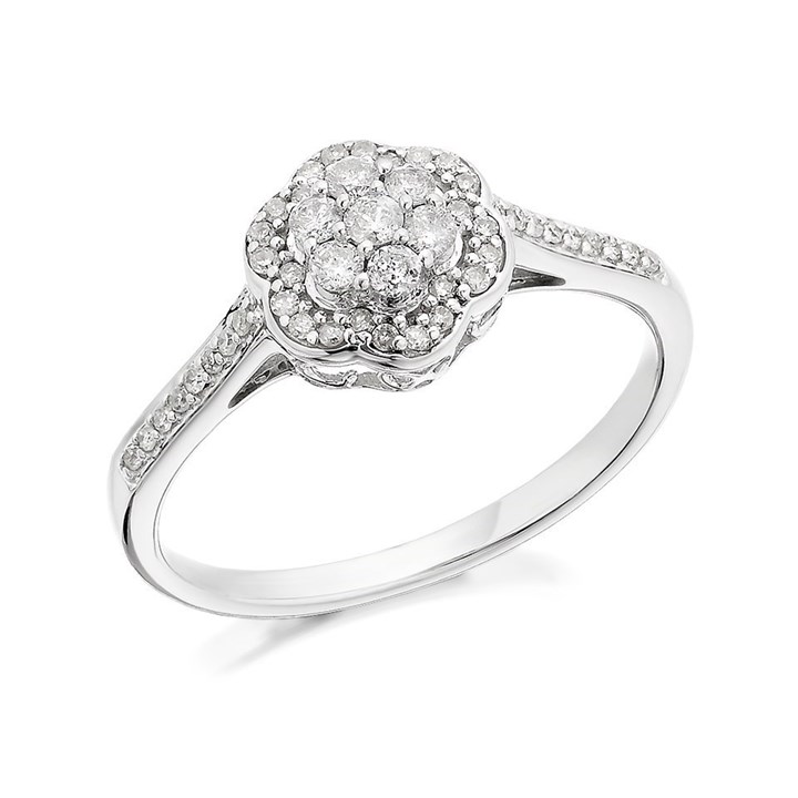 9ct White Gold Diamond Flower Cluster Ring - 1/3ct - D7231