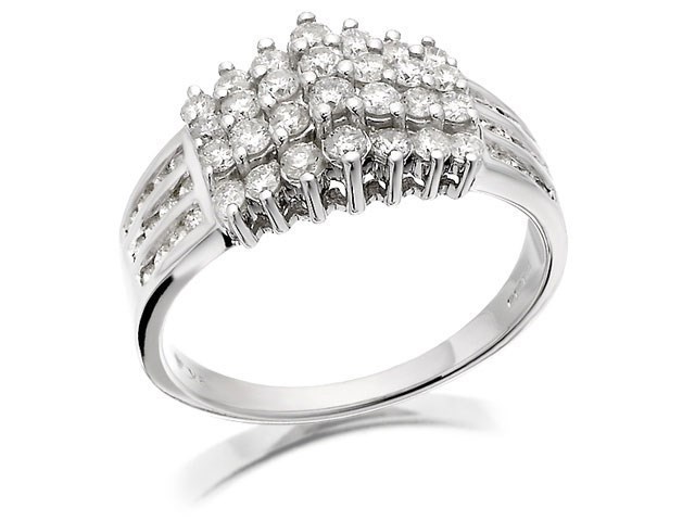 9ct White Gold 1 Carat Diamond Cluster Band Ring - D7248