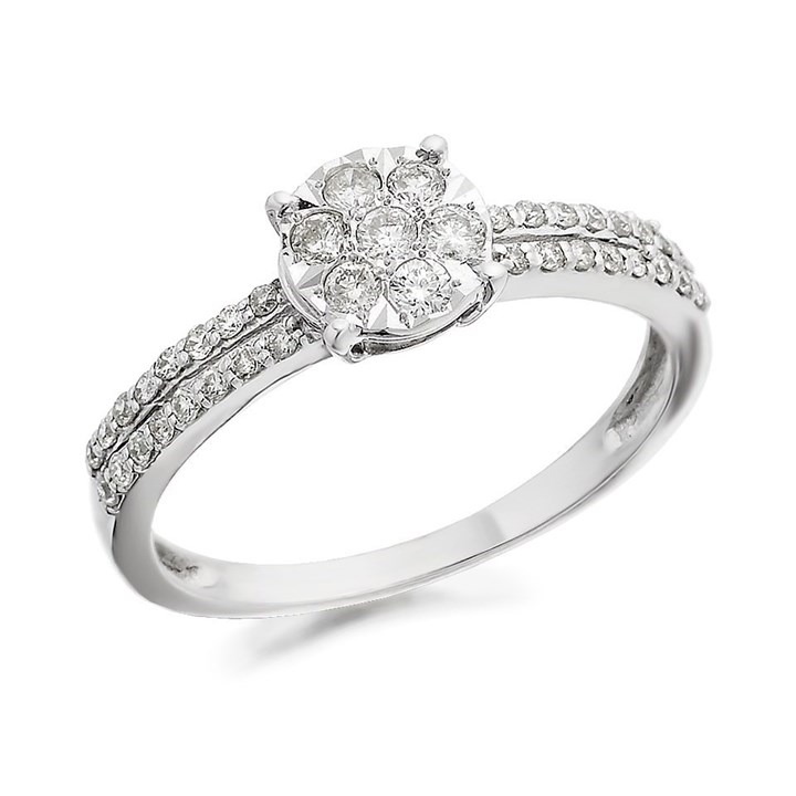 9ct White Gold Diamond Cluster Ring - 30pts - D7254