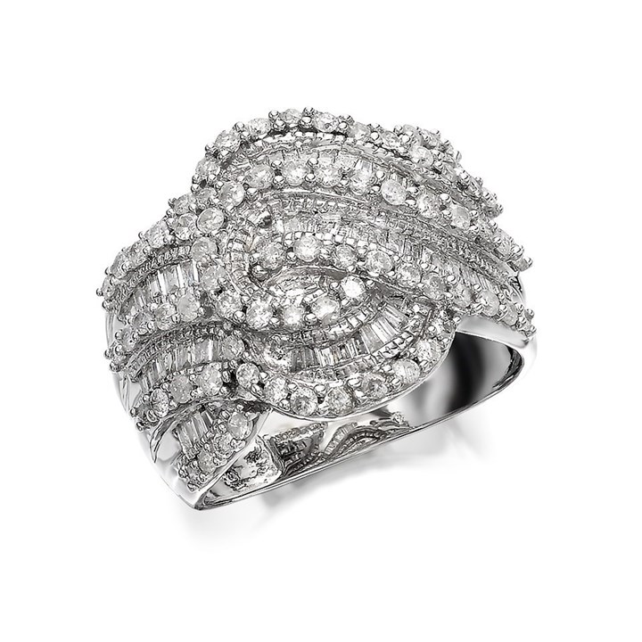 9ct White Gold 1 Carat Diamond Swirl Band Ring - D7260