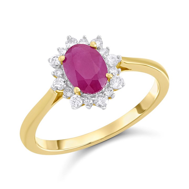 9ct Gold Oval Ruby And Diamond Cluster Ring - 20pts - D7433