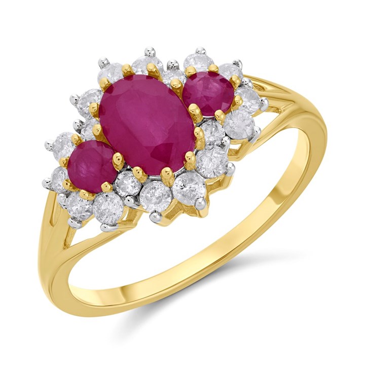 9ct Gold Ruby And Diamond Cluster Ring - 1/2ct - D7437