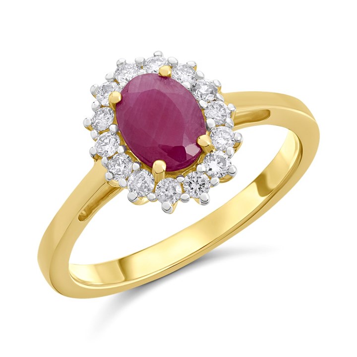 9ct Gold Ruby And Diamond Cluster Ring - 30pts - D7440