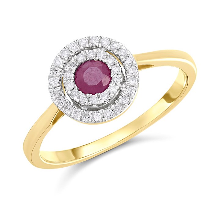 9ct Gold Ruby And Diamond Circle Cluster Ring - 16pts - D7442