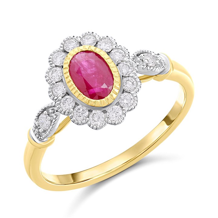 9ct Oval Ruby And Diamond Cluster Ring, 1/4ct - D7448