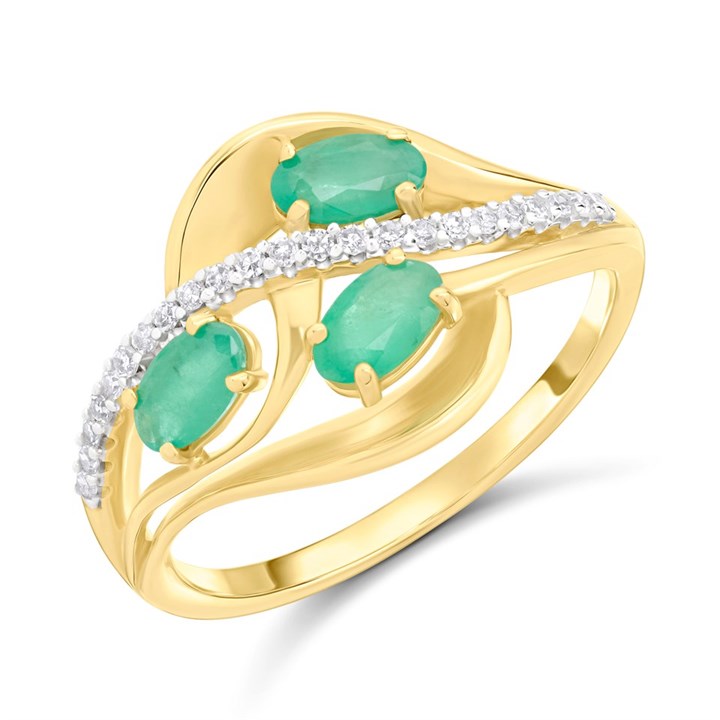 9ct Oval Emerald And Diamond Swirl Ring - D7514