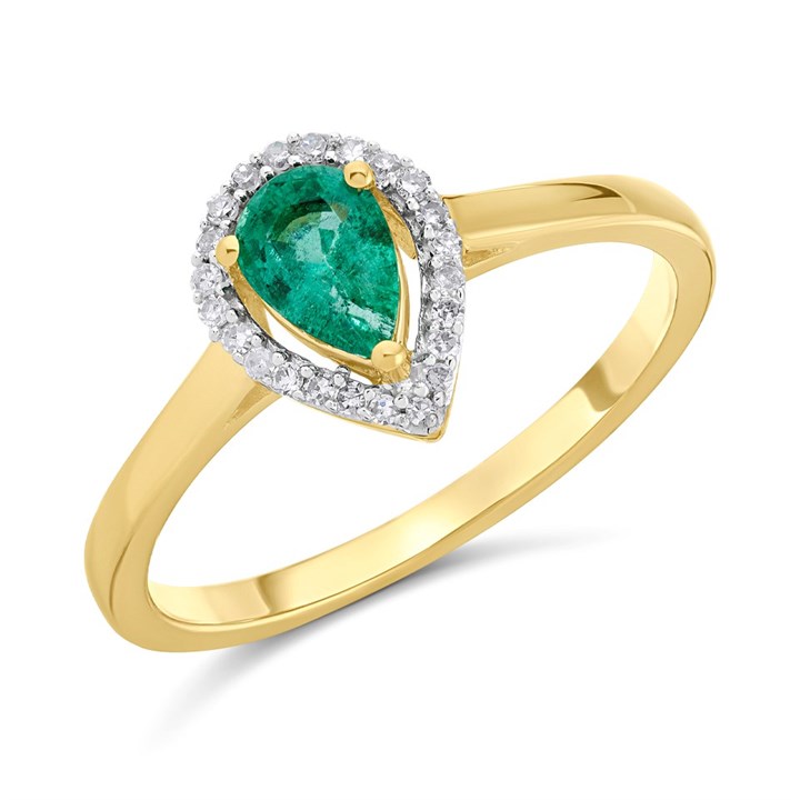9ct Gold Emerald And Diamond Cluster Ring - 7pts - D7618