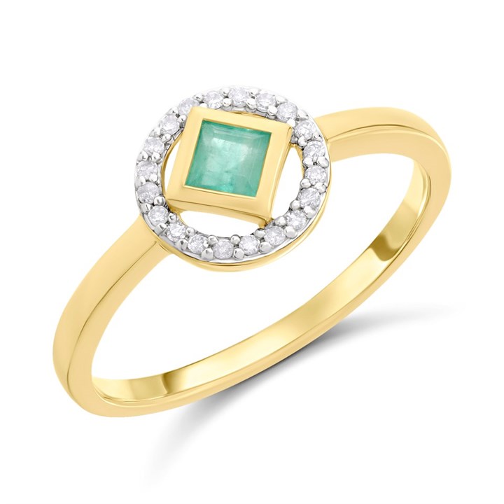 9ct Princess Cut Emerald And Diamond Cluster Ring - D7636