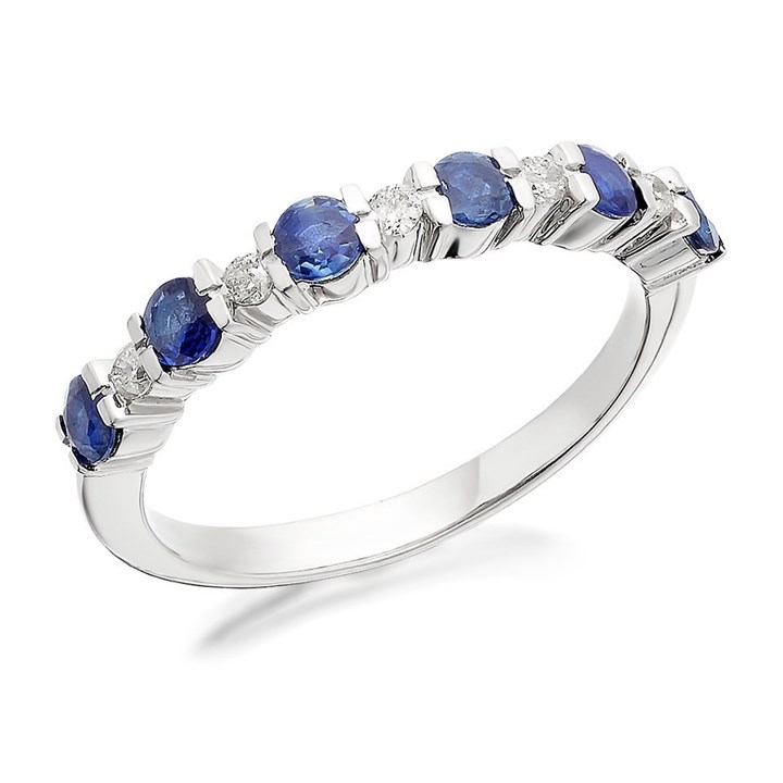 9ct White Gold Sapphire And Diamond Half Eternity Ring - 10pts - D7770