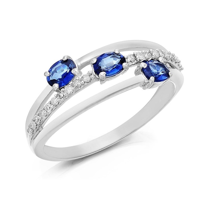 9ct White Gold Sapphire And Diamond Split Band Ring - 10pts - D7786