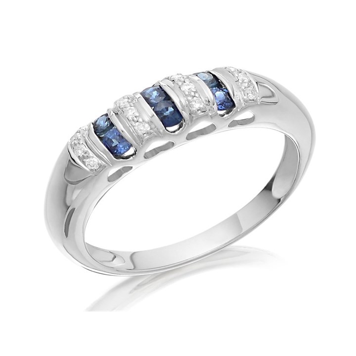 9ct White Gold Sapphire And Diamond Band Ring - 6pts - EXCLUSIVE - D7788