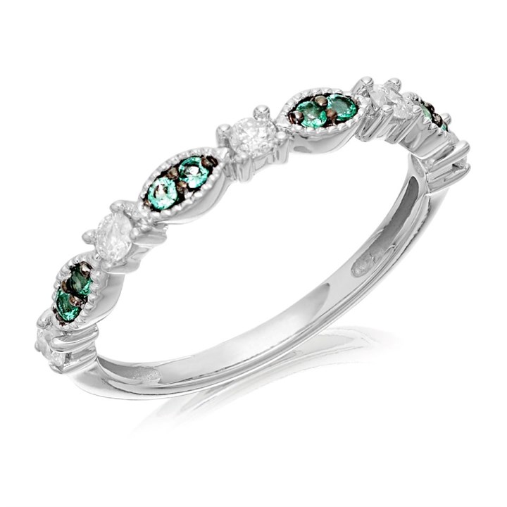 9ct White Gold Emerald And  Diamond Ring - 15pts - D7790