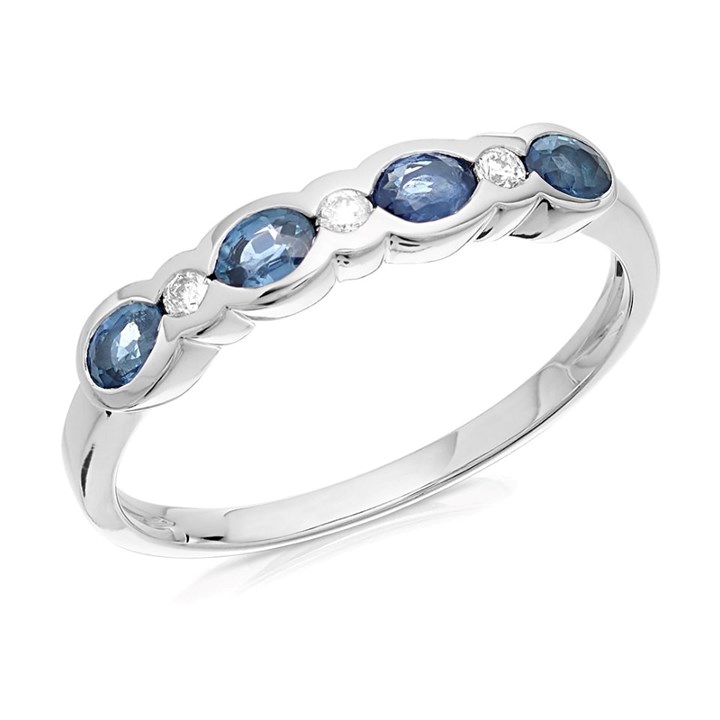 9ct White Gold Sapphire And Diamond Band Ring - D7791