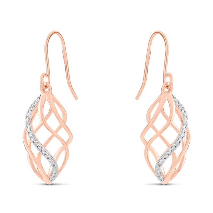 9ct Rose Gold Diamond Hook-Wire Basket Drop Earrings - D78102