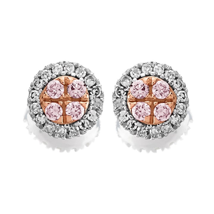 One In A Million 9ct Two Colour Gold Pink Diamond Stud Earrings - 10pts per pair - D7846