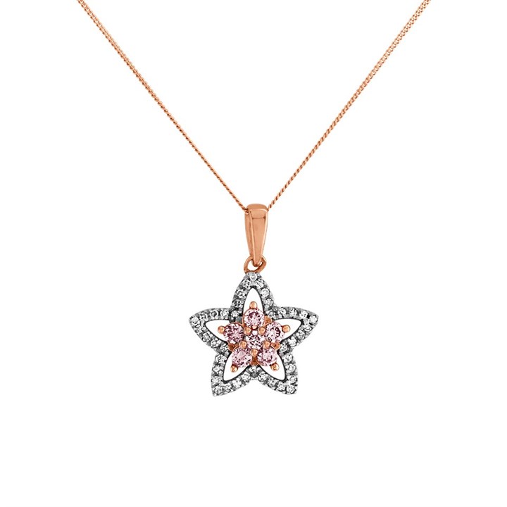 One In A Million 9ct Two Colour Gold Pink Diamond Star Necklace - 1/4ct - D7852