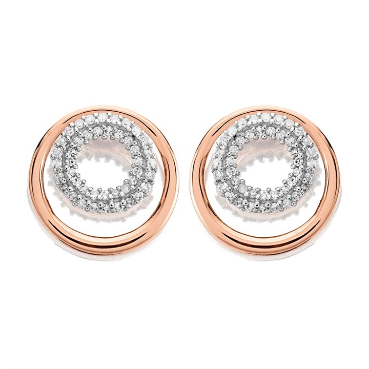 D7853 9ct Gold(RG Plated)Dia-Set Circle (x2) Stud Ears,10pts/pr - D7853