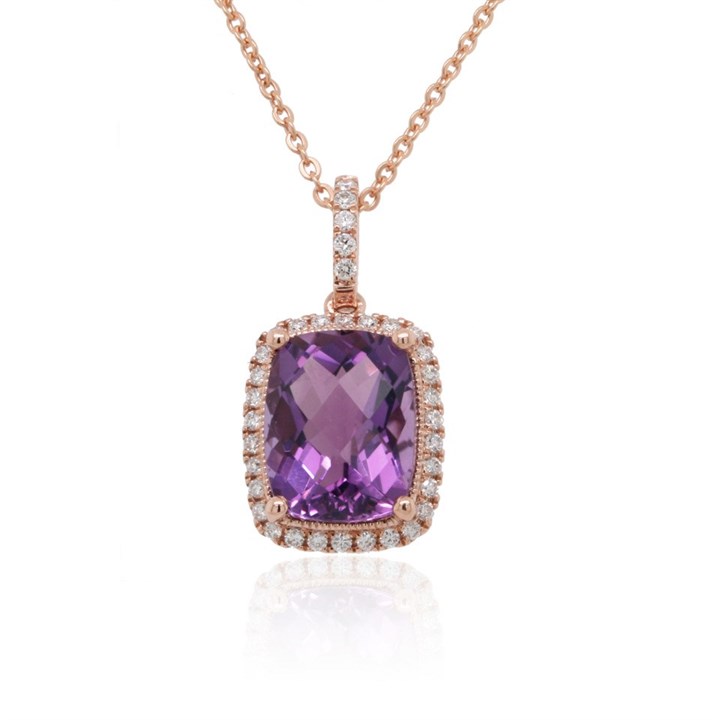 9ct Rose Gold Amethyst And Diamond Necklace - 16pts - D7857