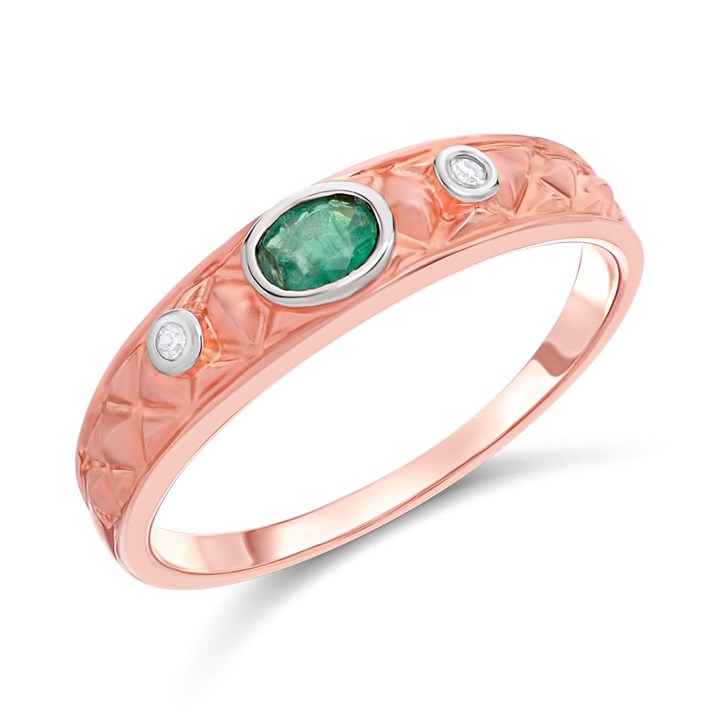 9ct Rose Gold Matt Finish Emerald And Diamond Ring - D7862