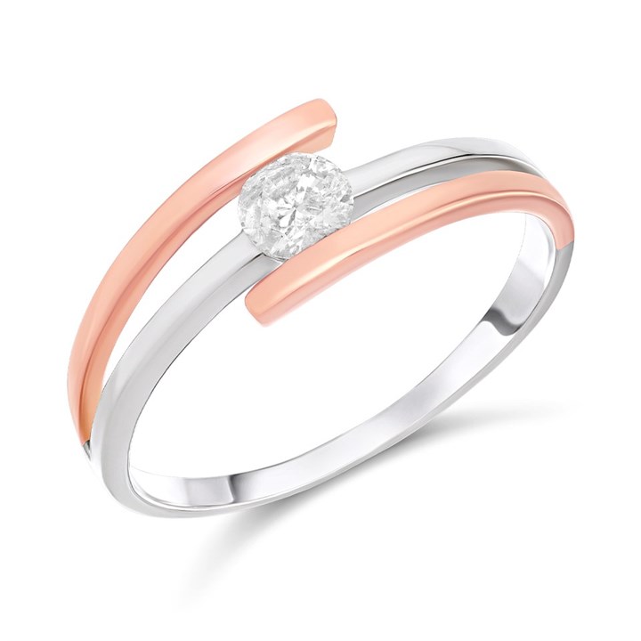 9ct Rose And White Gold Diamond Ring, 1/4ct - D7864