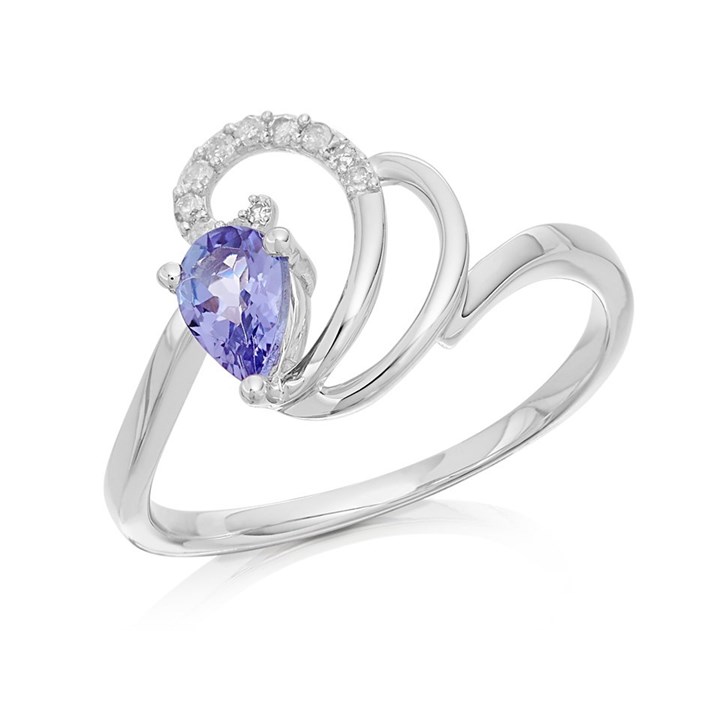 9ct White Gold Tanzanite And Diamond Swirl Ring - 6pts - D7935