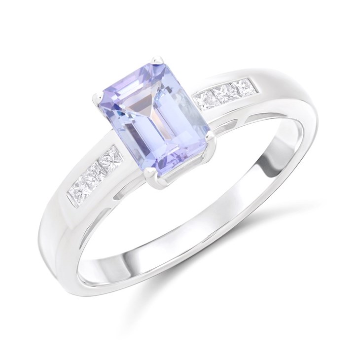 9ct White Gold Rectangular Tanzanite And Diamond Ring - D7954