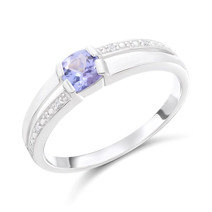 9ct White Gold Round Tanzanite And Diamond Ring - D7957