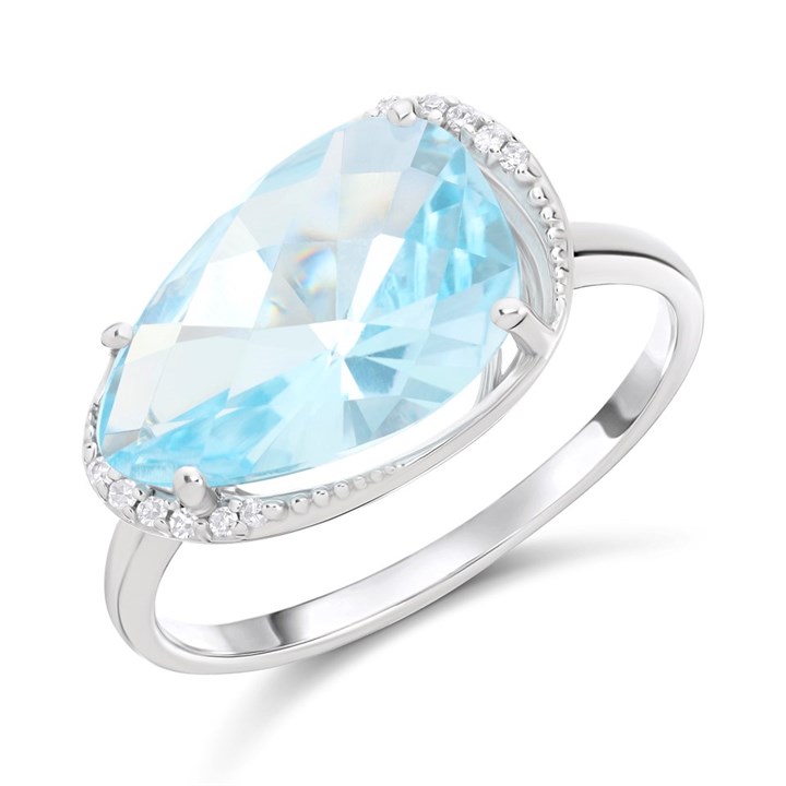 9ct White Gold Blue Topaz And Diamond Ring - 3pts - D7958