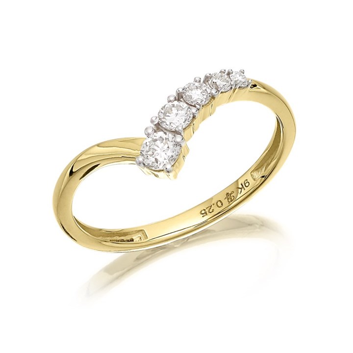 9ct Gold Five Stone Diamond Wishbone Ring - 1/4ct - D80108