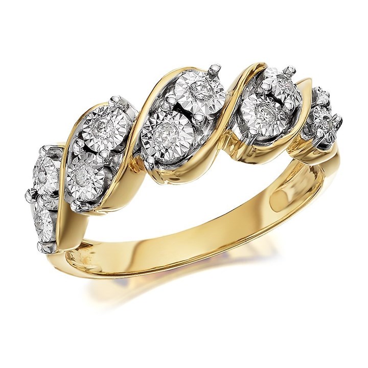 9ct Gold Diamond Five Row Band Ring - 8pts - D8013