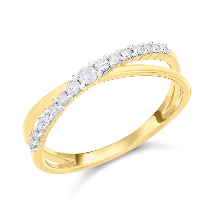 9ct Cross-Over Diamond Half Eternity Ring, 20pts - D80140