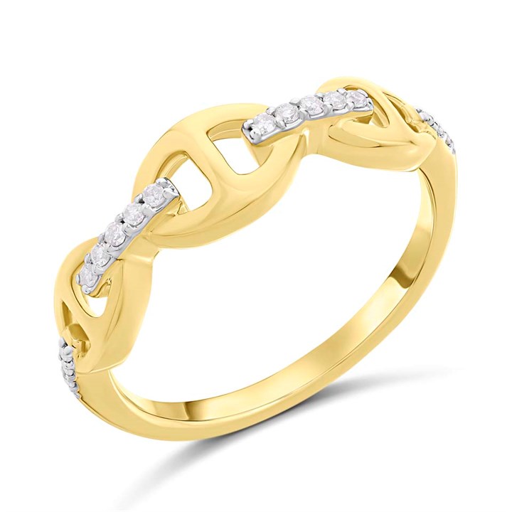9ct Gold Diamond-Set Chain Link Ring - D80144