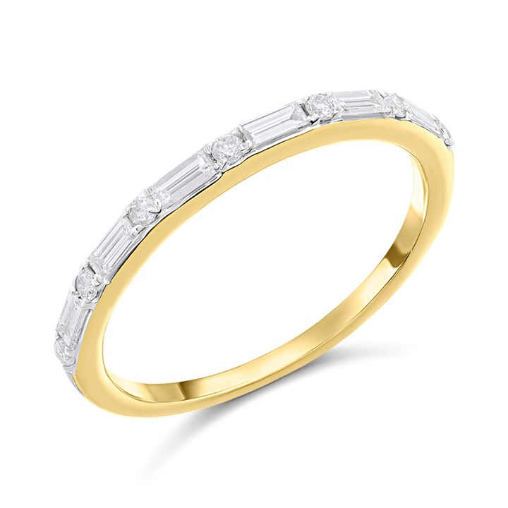 9ct Gold Baguette And Round Brilliant Cut Diamond Half Eternity Ring, 1/4ct - D80146