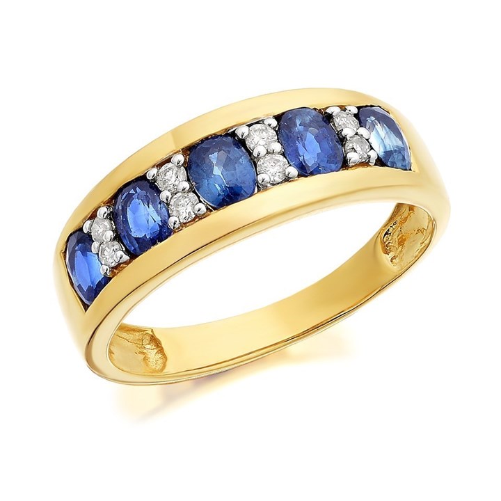 9ct Gold Sapphire And Diamond Band Ring - 10pts - EXCLUSIVE - D8105