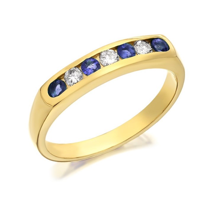 9ct Gold Diamond And Sapphire Half Eternity Ring - 20pts - D8112