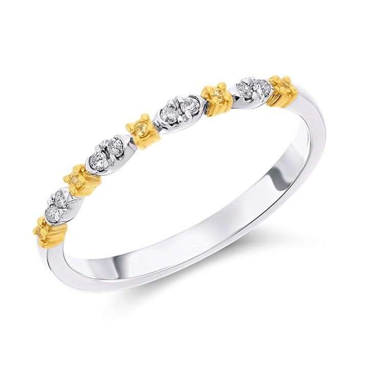 9ct Gold Two Colour Yellow Sapphire And Diamond Half Eternity Ring - 8pts - D8118