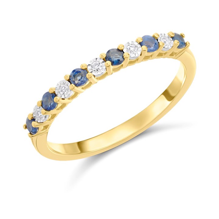9ct Sapphire And Diamond Half Eternity Ring - D8136