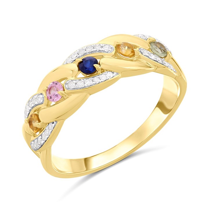 9ct Diamond And Multi Sapphire Chain Link Ring - D8138