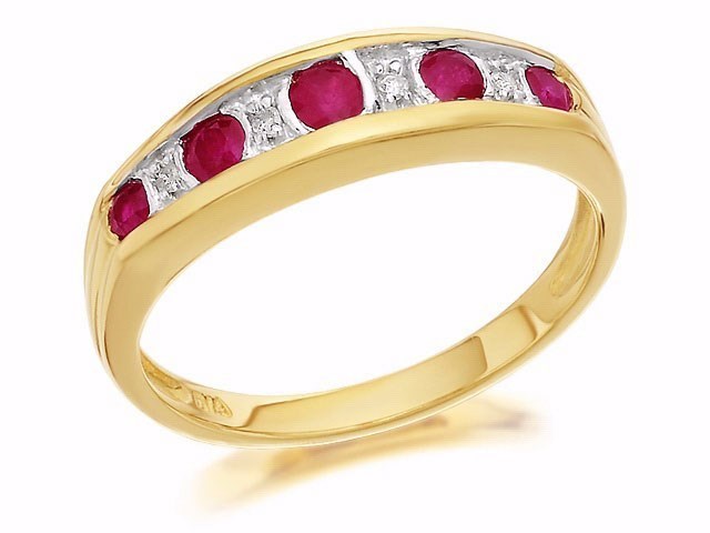 9ct Gold Diamond And Ruby Half Eternity Ring - D8209