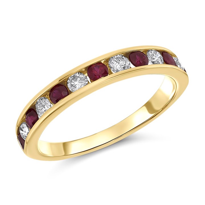 9ct Gold Ruby And Diamond Half Eternity Ring - D82269