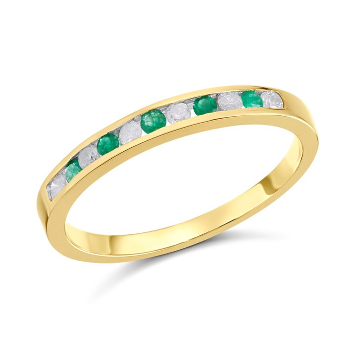 9ct Gold Emerald And Diamond Half Eternity Ring - 14pts - D8230