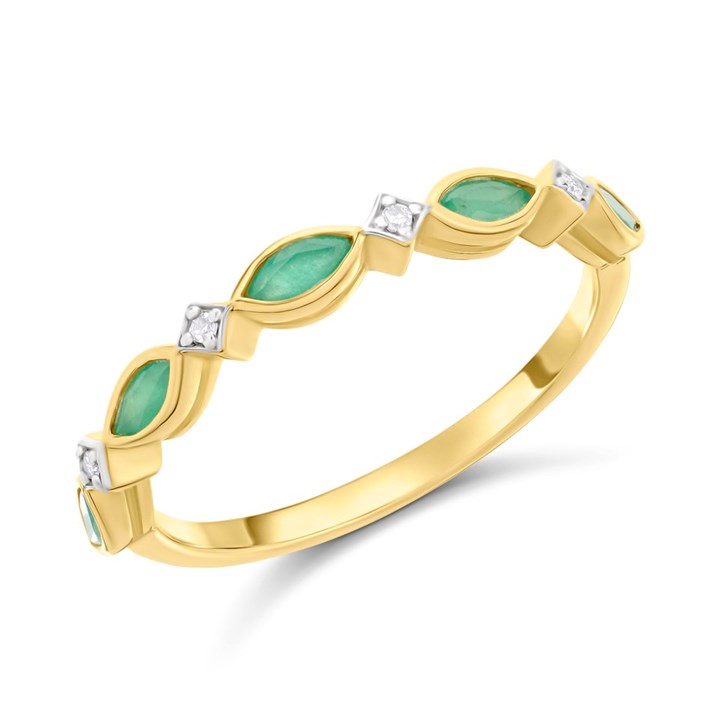 9ct Emerald And Diamond Half Eternity Ring - D8269