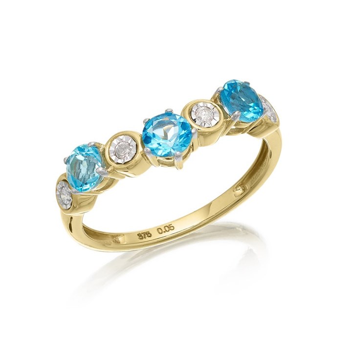 9ct Gold Blue Topaz And Diamond Wishbone Ring - D8313